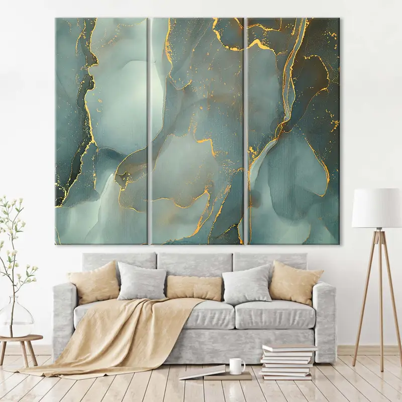 Green Abstract Canvas Art, Gold Marble Wall Art Canvas, Abstract Wall Art, Abstract Print, Large Wall Art, Marble Wall Decor, Marbling Decor - 2