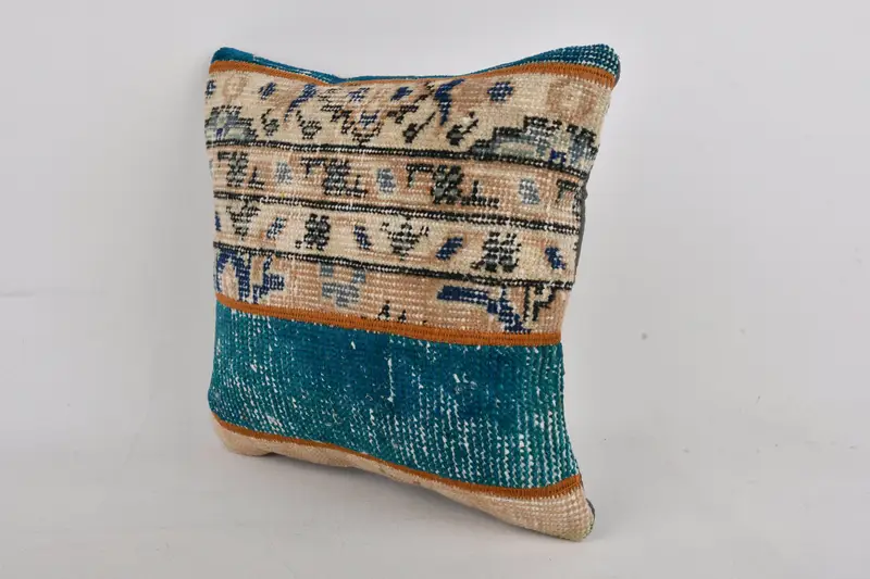 Boho Pillow, Pillow Cover, Bed Cushion Case, 14x14 Blue Pillow Cover, Kilim Pillow Cover, Ethnic Pillow Cover Pillow Cover, Pillow for Sofa - 3