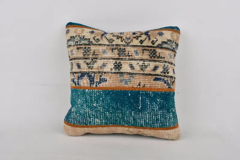 Boho Pillow, Pillow Cover, Bed Cushion Case, 14x14 Blue Pillow Cover, Kilim Pillow Cover, Ethnic Pillow Cover Pillow Cover, Pillow for Sofa - 1
