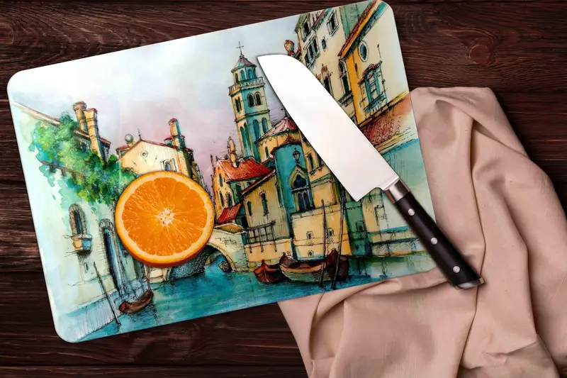 ヴェネツィア グランド カナル ガラス カッティングボード、モダン キッチン エッセンシャル