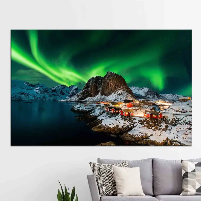 魅惑的なオーロラ キャンバス: ロフォーテン諸島のノルウェーの夜景