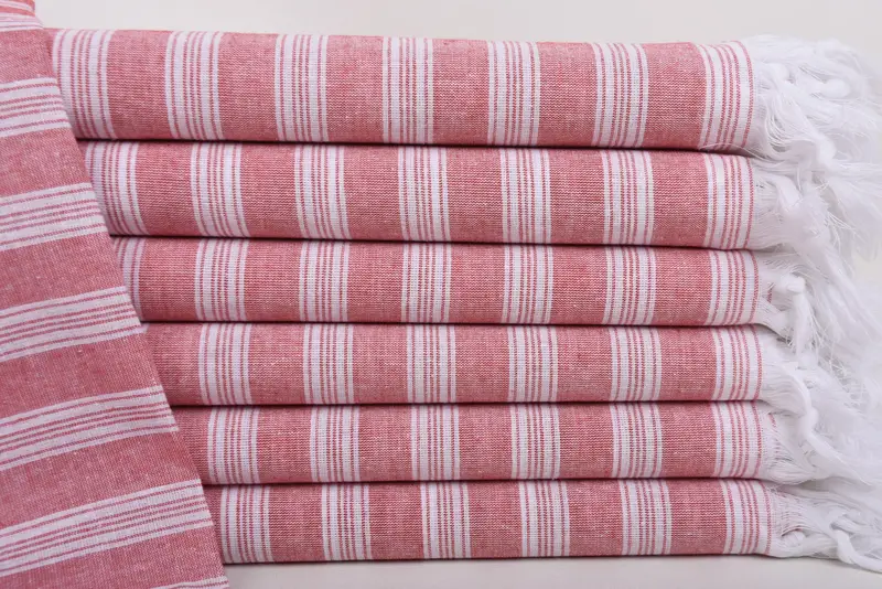 Personalized Dark Red Striped Turkish Beach Towel, 70x40 Inches