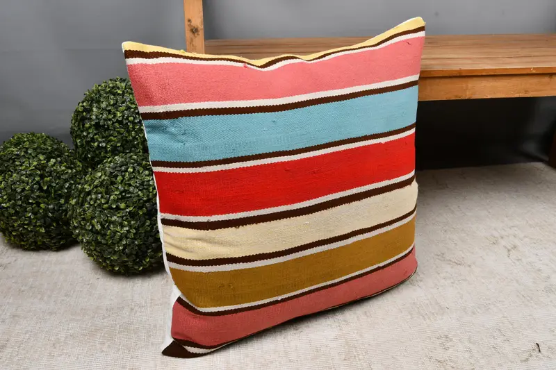 Boho Pillow Sham Cover, 24x24 Pink Pillow Case, Interior Designer Pillow, Pillow, Handmade Kilim Cushion, Retro Throw Pillow Case - 7