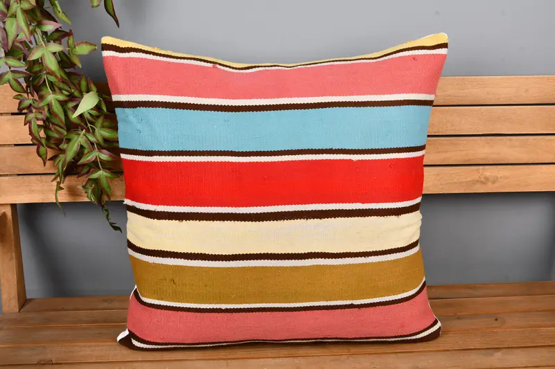 Boho Pillow Sham Cover, 24x24 Pink Pillow Case, Interior Designer Pillow, Pillow, Handmade Kilim Cushion, Retro Throw Pillow Case - 6
