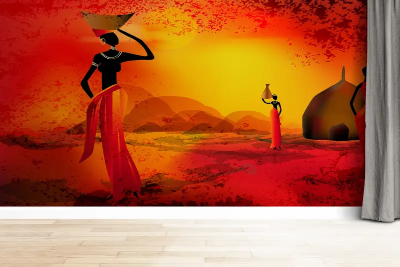 Paper Wall Art, African Landscape Wall Decor, , Bright Wall Paper, African Wall Decor, Modern Wall Paper, Black Woman Mural, - 2