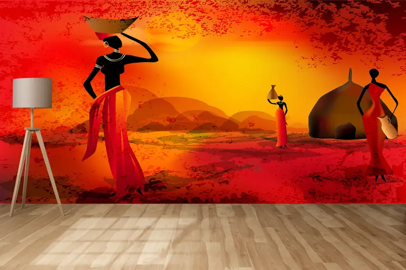 Paper Wall Art, African Landscape Wall Decor, , Bright Wall Paper, African Wall Decor, Modern Wall Paper, Black Woman Mural, - 4