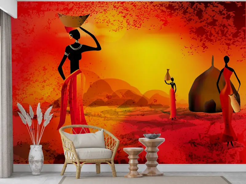 Paper Wall Art, African Landscape Wall Decor, , Bright Wall Paper, African Wall Decor, Modern Wall Paper, Black Woman Mural, - 6