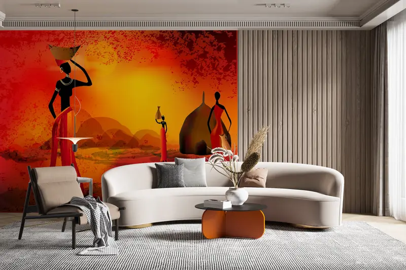 Paper Wall Art, African Landscape Wall Decor, , Bright Wall Paper, African Wall Decor, Modern Wall Paper, Black Woman Mural, - 5