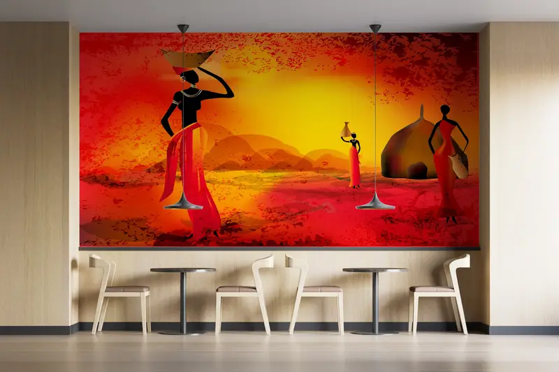 Paper Wall Art, African Landscape Wall Decor, , Bright Wall Paper, African Wall Decor, Modern Wall Paper, Black Woman Mural, - 3