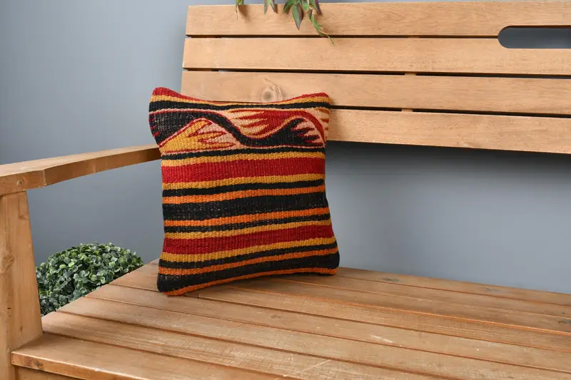 Antique Pillows, Vintage Pillow Case, 12x12 Red Cushion Cover, Pillow for Sofa, Pillow Case, Vintage Kilim Pillow, Anatolian Pillow Cover - 1