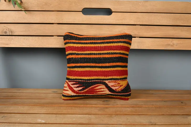 Antique Pillows, Vintage Pillow Case, 12x12 Red Cushion Cover, Pillow for Sofa, Pillow Case, Vintage Kilim Pillow, Anatolian Pillow Cover - 6