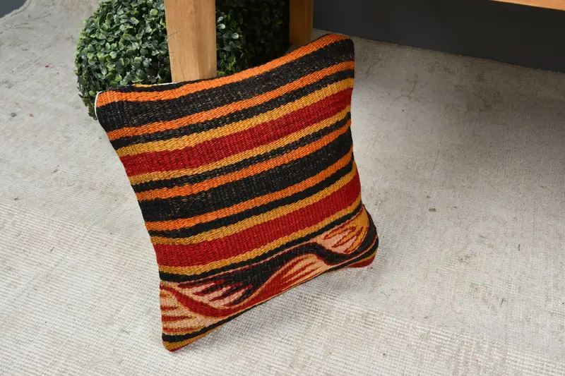 Antique Pillows, Vintage Pillow Case, 12x12 Red Cushion Cover, Pillow for Sofa, Pillow Case, Vintage Kilim Pillow, Anatolian Pillow Cover - 7