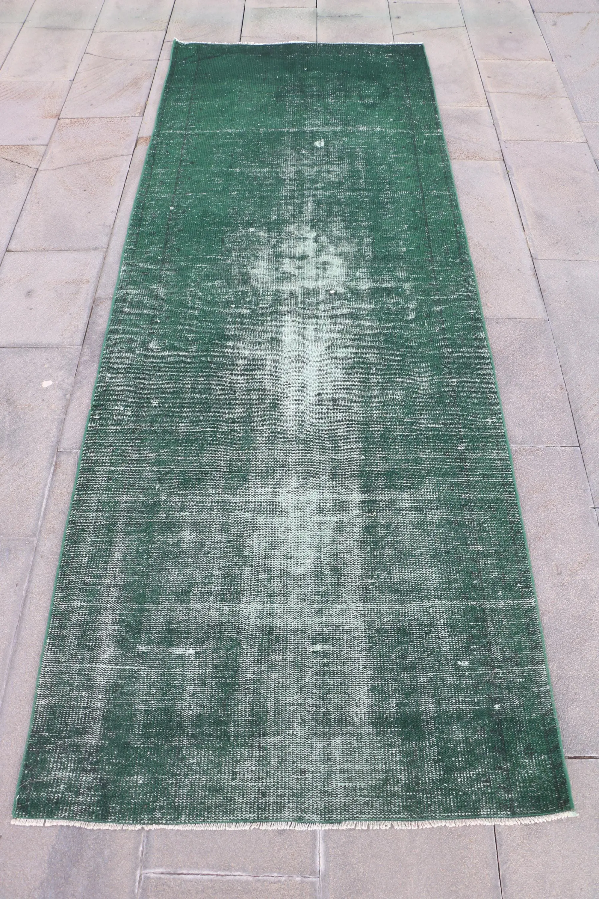 3,2x8,8 ft türkischer Teppich, Läufer Vintage Teppich, grüner Karoteppich - 1