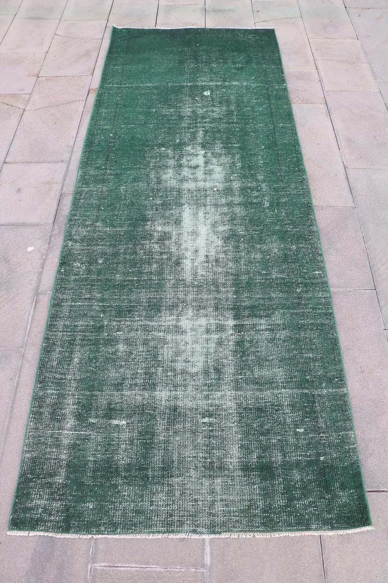 Yeşil ve Siyah Kareli Halı, 3,2x8,8 ft Şık Dekor