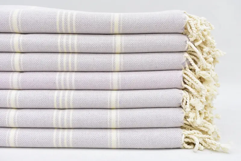 Turkish Bath Towel Organic Cotton Beige Striped, 40x68 Inches