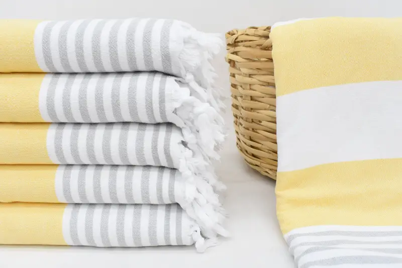 Beach Towel Yellow-Beige Striped Terry Towel, 67x36 Inches