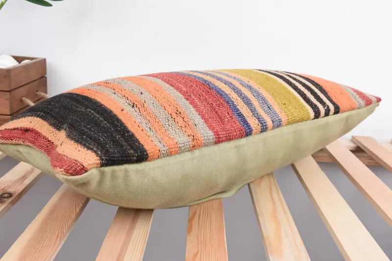 Vintage Pillow, Pillow for Couch, Outdoor Throw Pillow, Vintage Kilim Throw Pillow, Pillow Sham, 12x24 Green Pillow Cover - 6