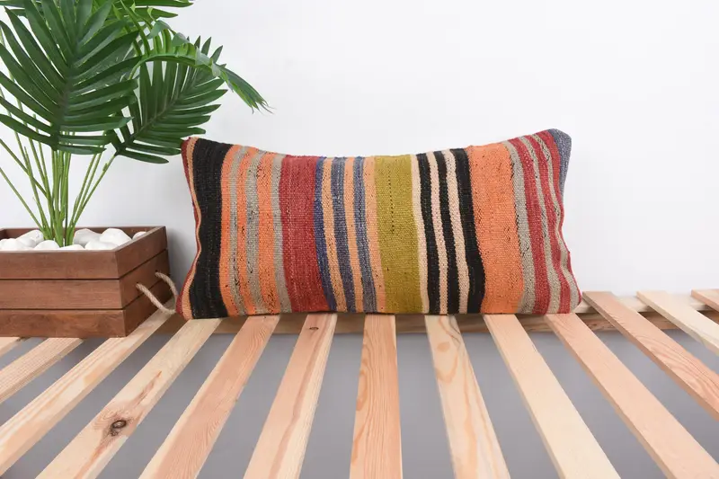 Vintage Pillow, Pillow for Couch, Outdoor Throw Pillow, Vintage Kilim Throw Pillow, Pillow Sham, 12x24 Green Pillow Cover - 1