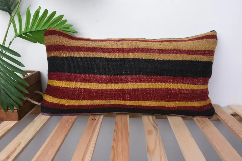 12x24 Yellow Cushion Case, Boho Pillow Sham Cover, Turkish Pillow, Pillow Sham, Crochet Pattern Pillow Case, Vintage Kilim Throw Pillow - 1