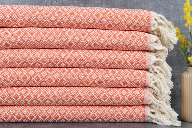 Dish Towel Embroidered Kitchen Towel Diamond Orange Beige 20x38 Inches