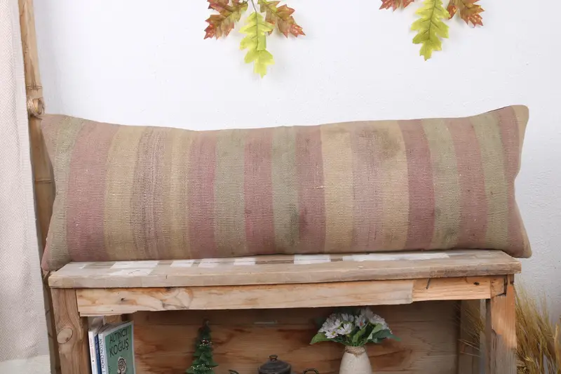 Pillow Cover, Boho Pillow, Kilim Cushion Sham, Pastel Pillow, 12x36 Beige Cushion, Ethnic Throw Pillow Sham, Antique Pillows, Handmade Pillow Sham - 2