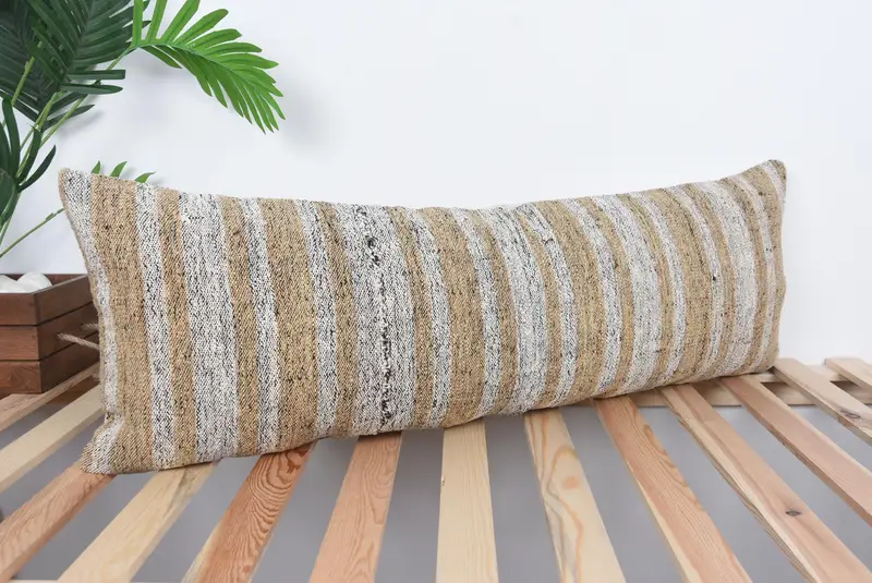 Kilim Pillow Cover, Bolster Pillow Cover, Authentic Cushion Cover, Antique Pillows, Pillow Sham, 12x36 Beige Pillow Sham, Pillow for Couch - 4