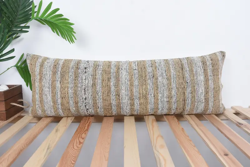 Kilim Pillow Cover, Bolster Pillow Cover, Authentic Cushion Cover, Antique Pillows, Pillow Sham, 12x36 Beige Pillow Sham, Pillow for Couch - 1