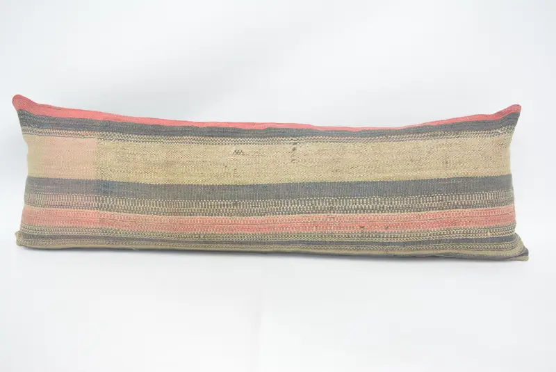 Almohada de tiro de rayas verdes y rojas hecha a mano, cojín vintage