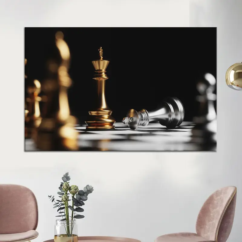 モダンなブラック & ゴールド チェス愛好家オフィス キャンバス プリント