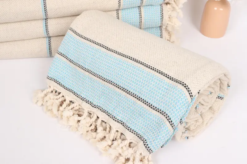Organic Throw, Tablecloth, 104x96 Cotton Striped Towel, Custom Blanket, Turkish Blanket Throw, Wedding Anniversary Gift, Woven Blanket, Couch Throw - 4