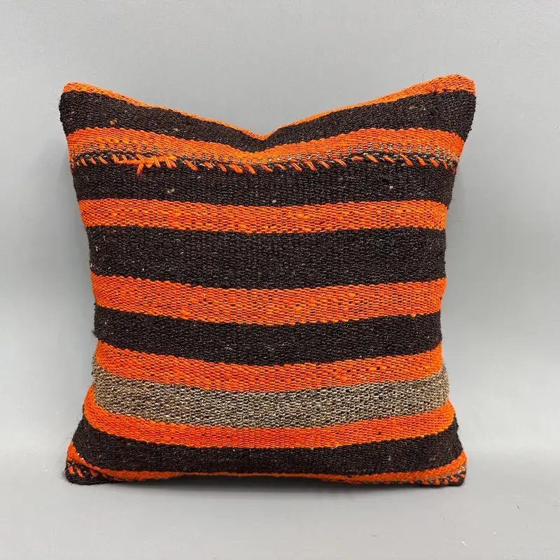 18x18 Orange Pillow, Gift Pillow, Kilim Pillow, Rustic Cushion Case, Pastel Cushion Cover, Home Decor Pillow, Traditional Pillow Sham, Pillow - 4