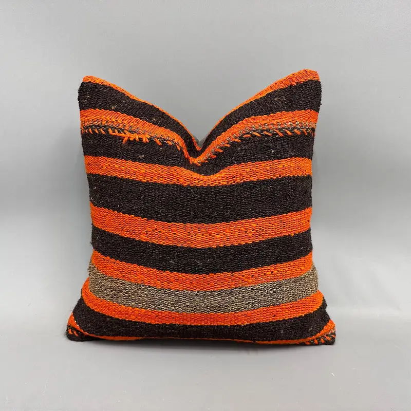 18x18 Orange Pillow, Gift Pillow, Kilim Pillow, Rustic Cushion Case, Pastel Cushion Cover, Home Decor Pillow, Traditional Pillow Sham, Pillow - 1