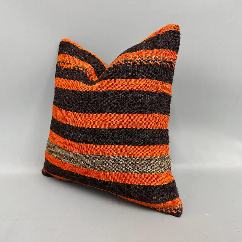 18x18 Orange Pillow, Gift Pillow, Kilim Pillow, Rustic Cushion Case, Pastel Cushion Cover, Home Decor Pillow, Traditional Pillow Sham, Pillow - 3