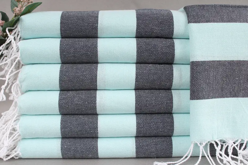 Cotton Woven Dish Towel Mint-Black Striped, 18x40 Inches