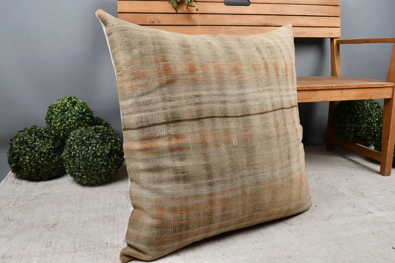 Vintage Kilim Throw Pillow, Pillow, Throw Kilim Pillow, Boho Pillow Sham Cover, Hippie Throw Cushion Cover, Cozy Throw Cushion, 32x32 Beige Cushion - 7