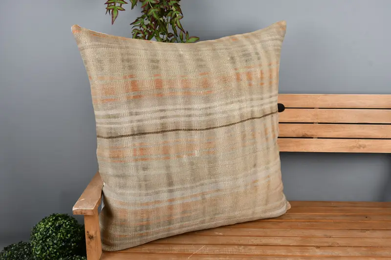 Vintage Kilim Throw Pillow, Pillow, Throw Kilim Pillow, Boho Pillow Sham Cover, Hippie Throw Cushion Cover, Cozy Throw Cushion, 32x32 Beige Cushion - 1