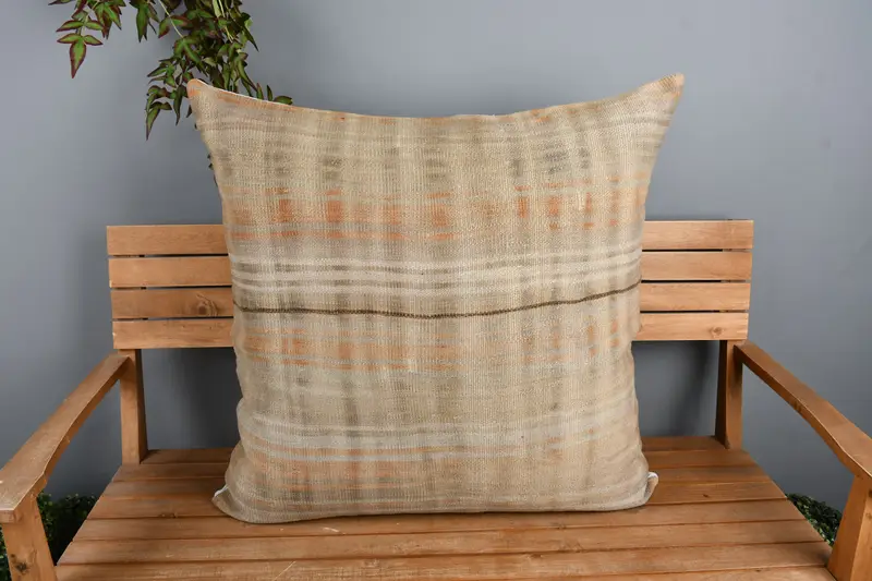 Vintage Kilim Throw Pillow, Pillow, Throw Kilim Pillow, Boho Pillow Sham Cover, Hippie Throw Cushion Cover, Cozy Throw Cushion, 32x32 Beige Cushion - 6