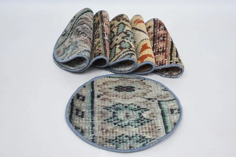 Böhmische beige und grüne Kreis-Tischsets, Art-Deco-Stil-Tischsets aus Baumwolle