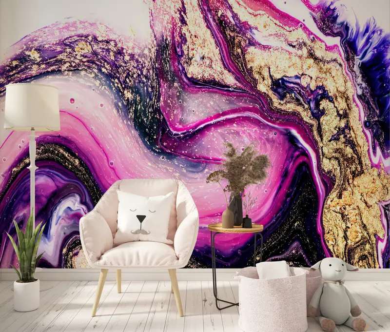 Elegant bedruckte goldschimmernde Luxus-Marmortapete