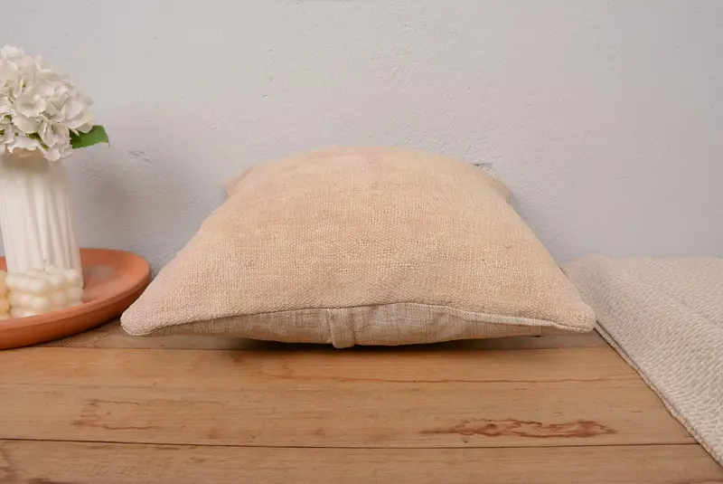 Ethnical Kilim Rug Pillow, Cushion Cover, 16x16 Beige Pillow Cover, Ottoman Cushion, Antique Pillows, Cozy Throw Pillow Case, Kilim Pillow Cover - 5