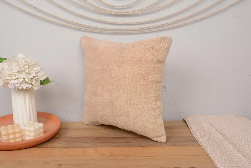 Ethnical Kilim Rug Pillow, Cushion Cover, 16x16 Beige Pillow Cover, Ottoman Cushion, Antique Pillows, Cozy Throw Pillow Case, Kilim Pillow Cover - 4