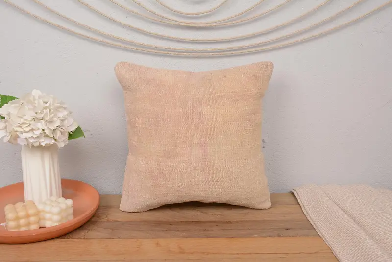 Ethnical Kilim Rug Pillow, Cushion Cover, 16x16 Beige Pillow Cover, Ottoman Cushion, Antique Pillows, Cozy Throw Pillow Case, Kilim Pillow Cover - 2