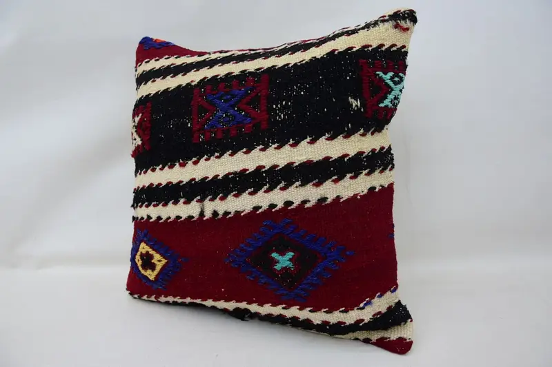 Ikat Cushion Case, Boho Pillow, Boho Pillow Sham Cover, 18x18 Red Pillow Case, Pillow Sham, Vintage Pillow, Morroccon Kilim Cushion Pillow Case - 3