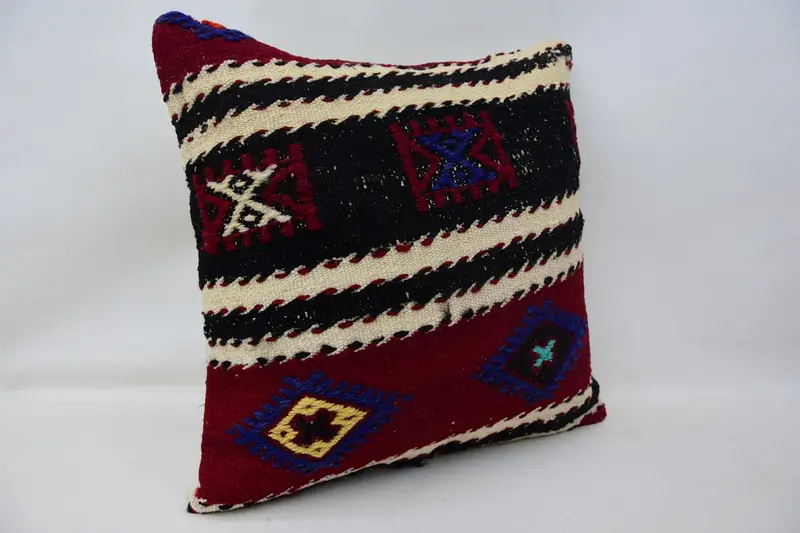 Ikat Cushion Case, Boho Pillow, Boho Pillow Sham Cover, 18x18 Red Pillow Case, Pillow Sham, Vintage Pillow, Morroccon Kilim Cushion Pillow Case - 2