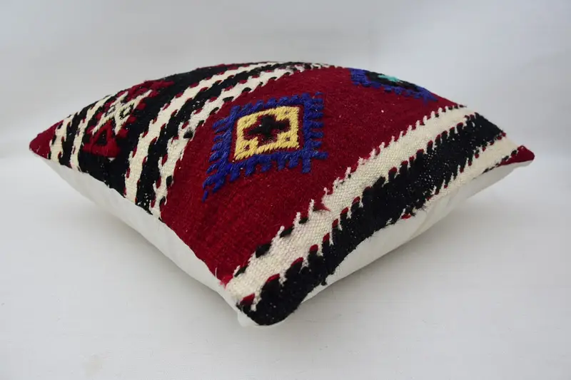 Ikat Cushion Case, Boho Pillow, Boho Pillow Sham Cover, 18x18 Red Pillow Case, Pillow Sham, Vintage Pillow, Morroccon Kilim Cushion Pillow Case - 6