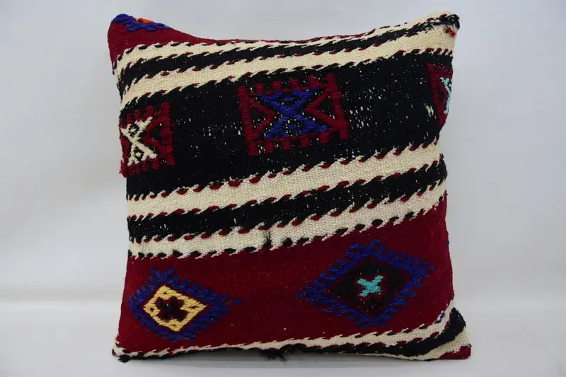 Ikat Cushion Case, Boho Pillow, Boho Pillow Sham Cover, 18x18 Red Pillow Case, Pillow Sham, Vintage Pillow, Morroccon Kilim Cushion Pillow Case - 4