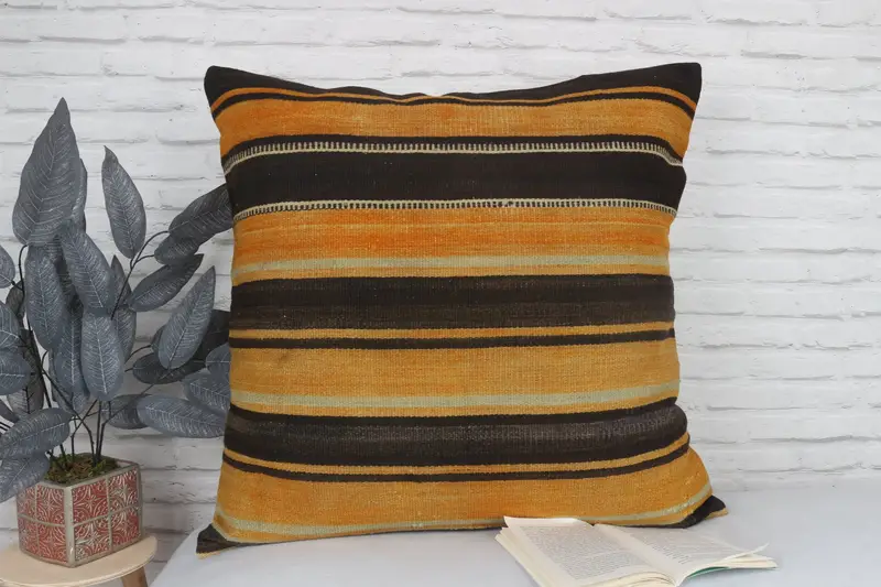 Kilim Pillow, Pillow Sham, Turkish Kilim Pillow, 28x28 Orange Cushion Cover, Anatolian Pillow Cover, Vintage Kilim Throw Pillow - 2