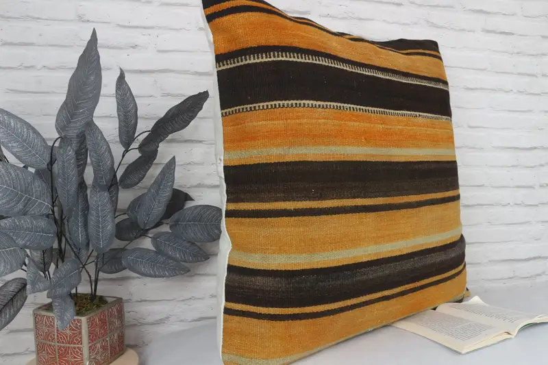 Kilim Pillow, Pillow Sham, Turkish Kilim Pillow, 28x28 Orange Cushion Cover, Anatolian Pillow Cover, Vintage Kilim Throw Pillow - 3