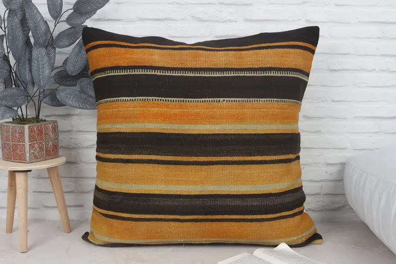 Kilim Pillow, Pillow Sham, Turkish Kilim Pillow, 28x28 Orange Cushion Cover, Anatolian Pillow Cover, Vintage Kilim Throw Pillow - 1