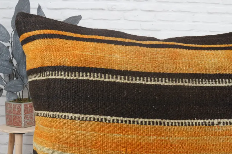 Kilim Pillow, Pillow Sham, Turkish Kilim Pillow, 28x28 Orange Cushion Cover, Anatolian Pillow Cover, Vintage Kilim Throw Pillow - 5